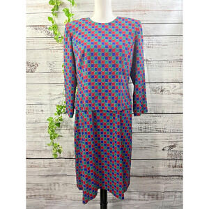 Vintage Talbots Dress size 10 Petite Red Blue Green Squares 90's Y2K Knee Career